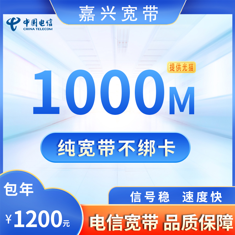 浙江嘉兴电信1000M1200元包1年+100安装费