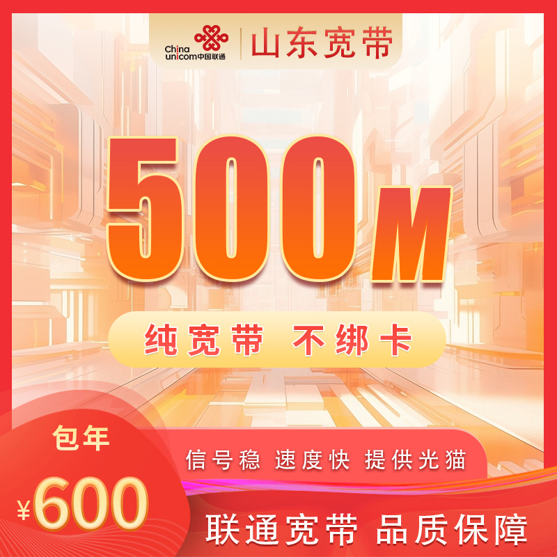 山东联通500M600元包1年（不含调测费）