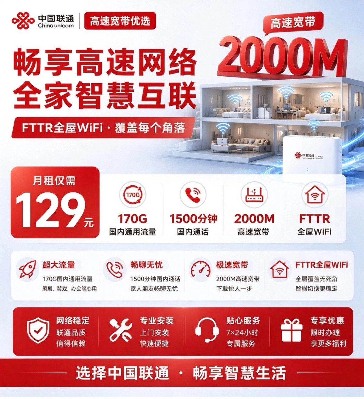 青岛联通2000M宽带融合套餐-129