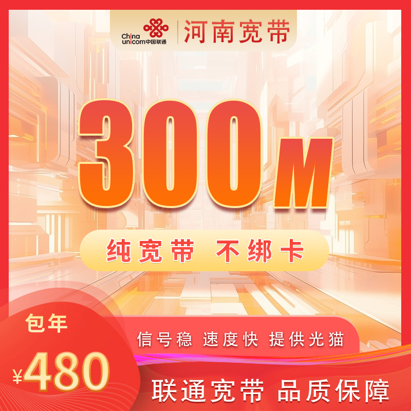 河南联通300M480元包1年+199安装费