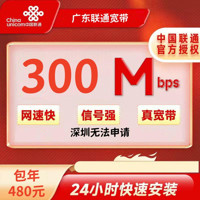 广东联通300M包年480元+200安装费(深圳不支持)