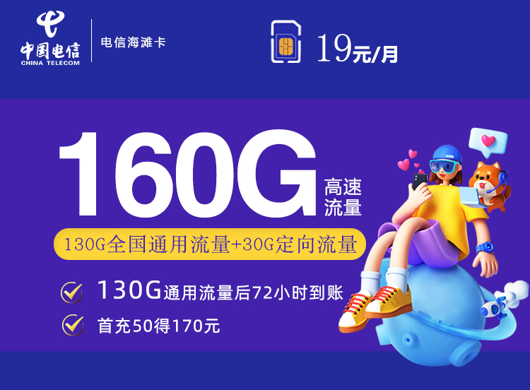 电信19元160G海滩卡【只上架两天！两年19】主图