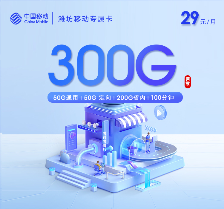 潍坊移动专属卡【29元300G+100分钟】 1 172号卡分销系统移动专属卡卡片图流量卡办理