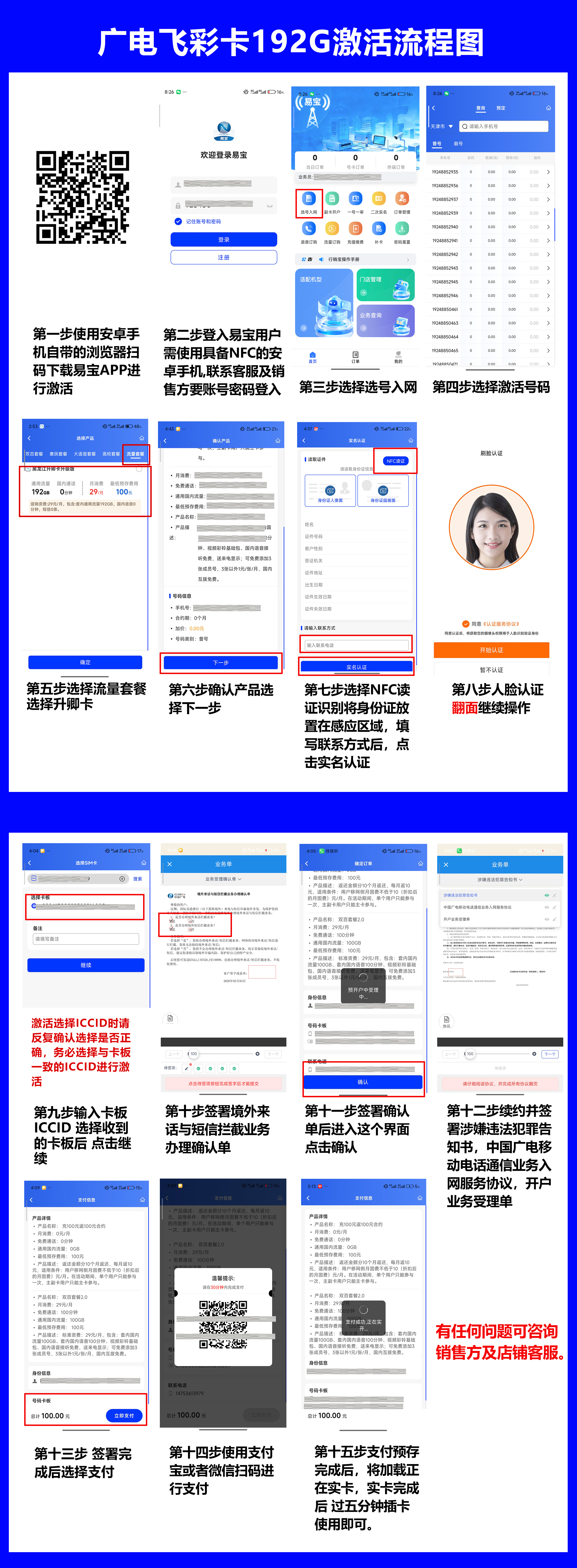 广电飞彩卡【29元192G】 2 172号卡分销系统广电飞彩卡激活流程图