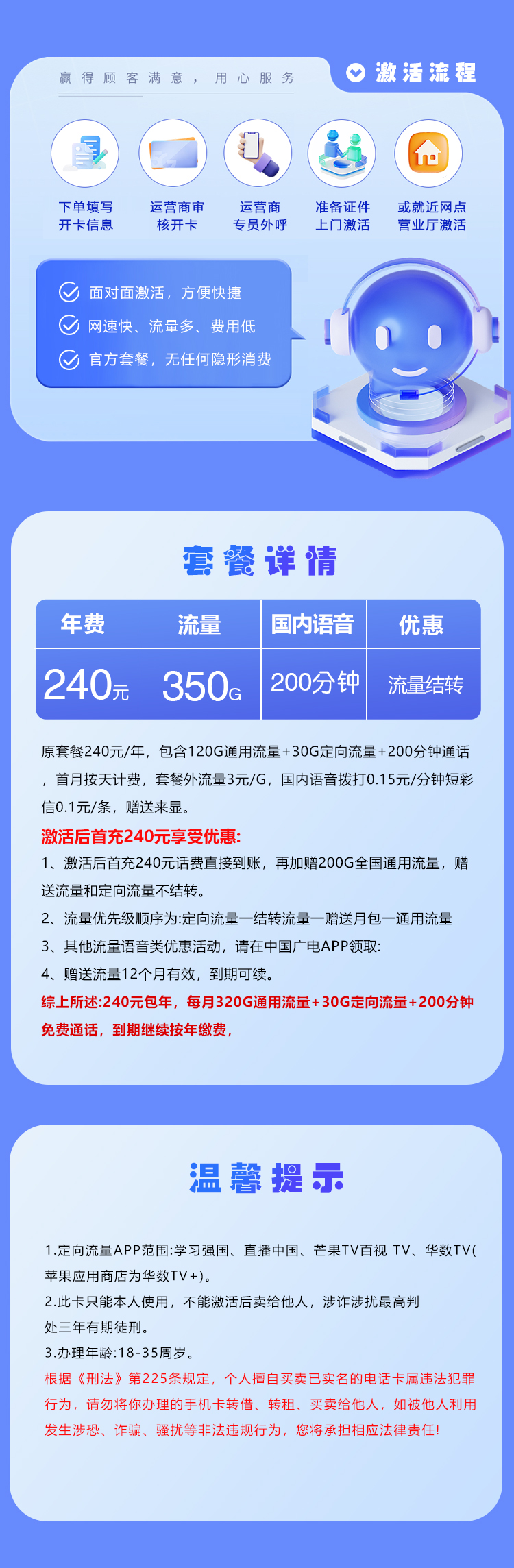 上海广电专属卡3.0【月均20元350G+200分钟】 详情图
