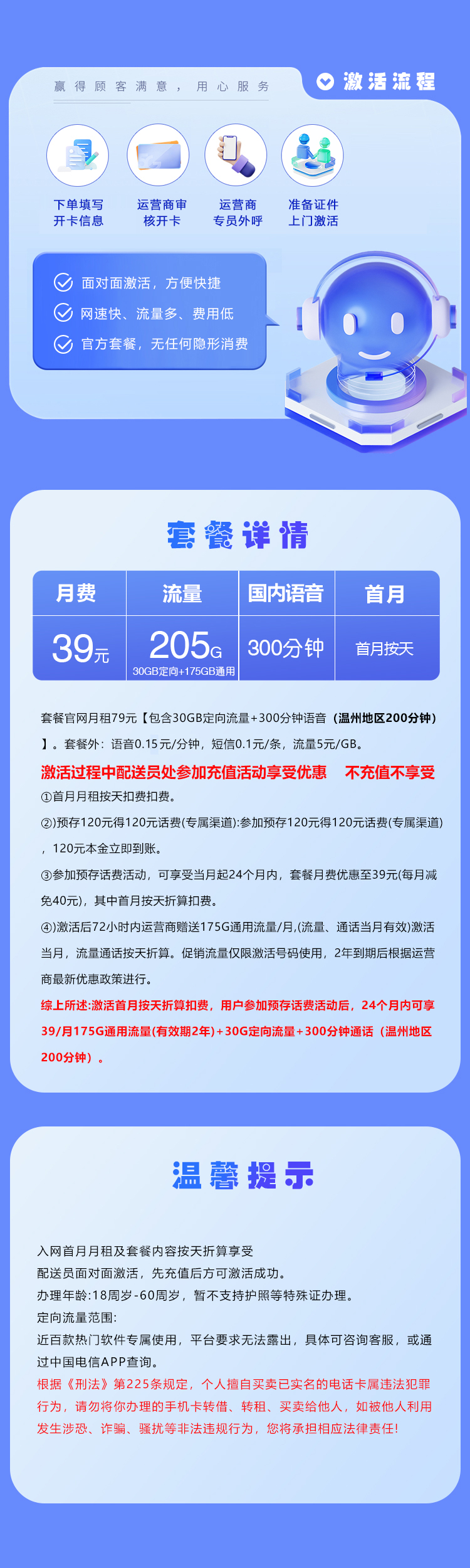 浙江省内电信卡【39元205G+300分钟】 详情图