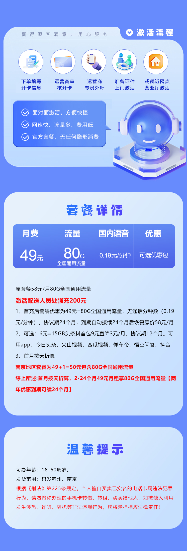 江苏移动专属卡【49元80G】【只发苏州、南京】 详情图