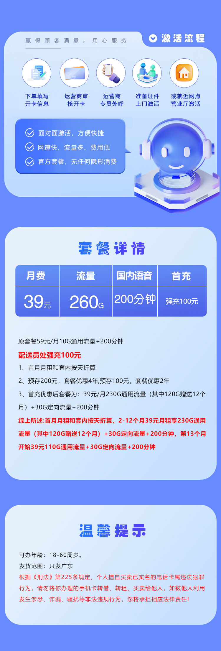 电信广东专享卡【39元260G+200分钟】 详情图