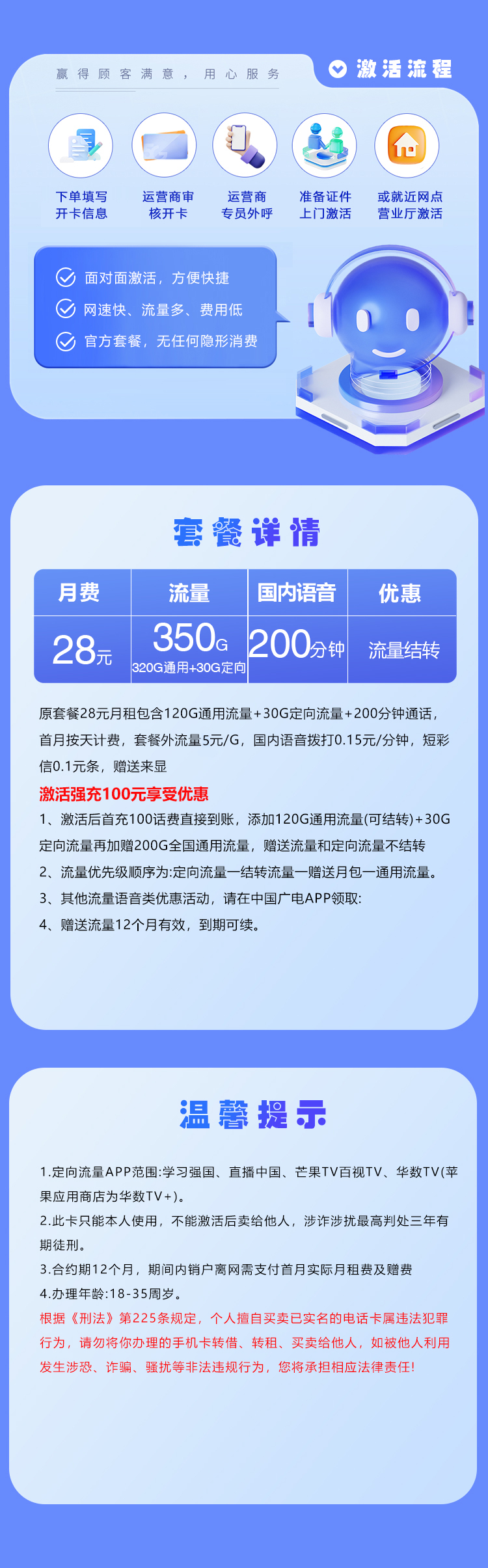 山东广电专属卡【28元350G+200分钟】 详情图