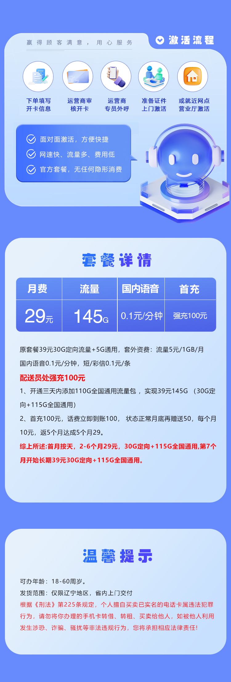 辽宁电信专属卡【29元145G】 详情图