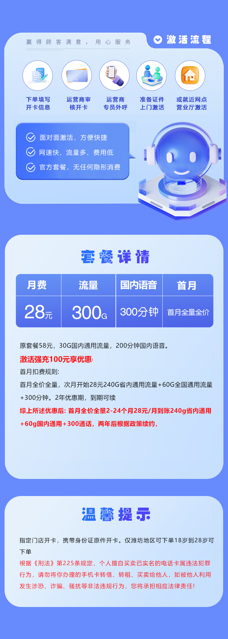 潍坊联通专属卡【28元300G+300分钟】 详情图