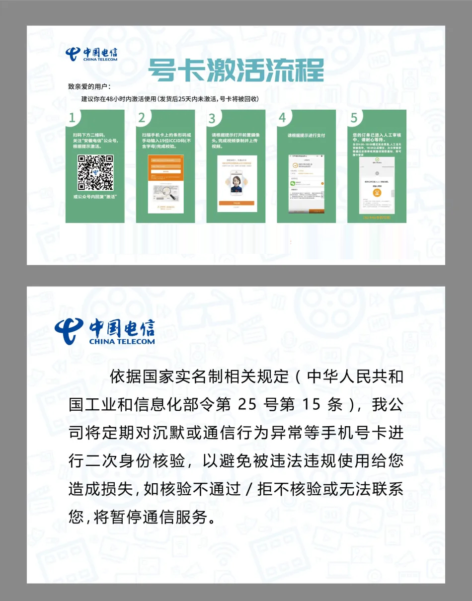 电信安徽专享卡2.0【39元160G+100分钟】 2 172号卡分销系统电信安徽专享卡激活流程图