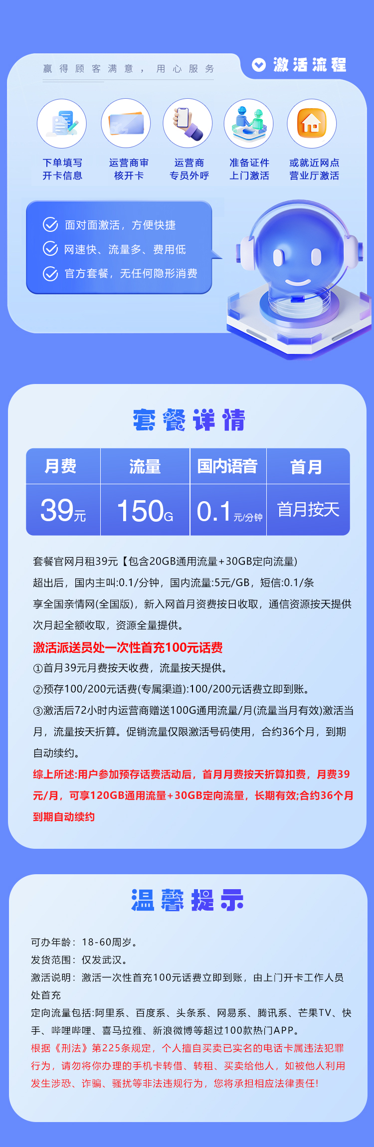 湖北移动专享卡【39元150G】【仅发武汉】 详情图