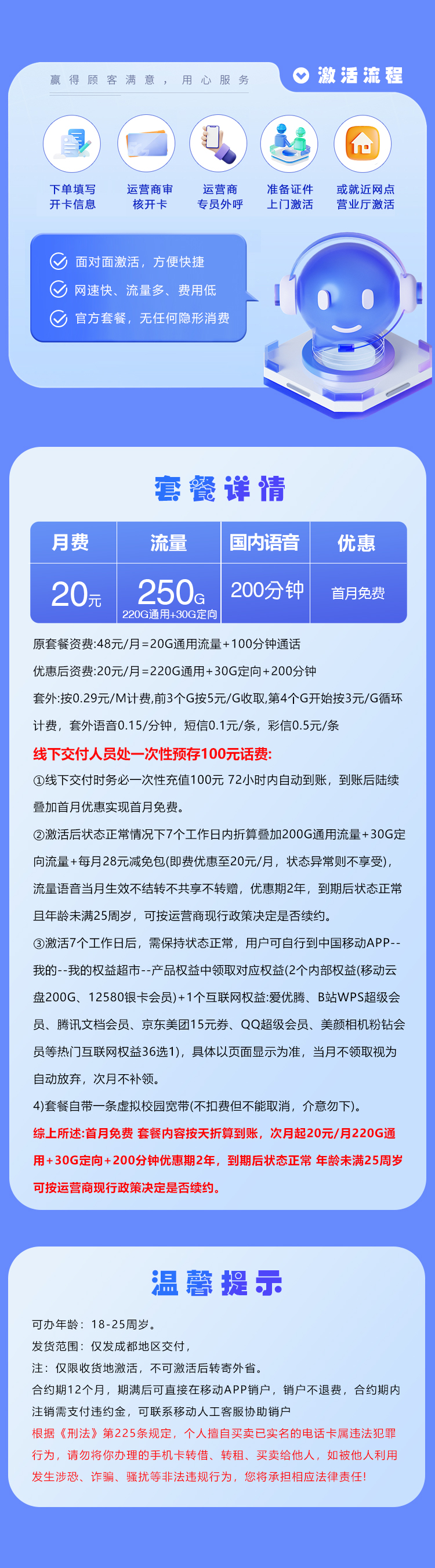 四川移动专享卡【20元250G+200分钟+会员】仅发成都 详情图