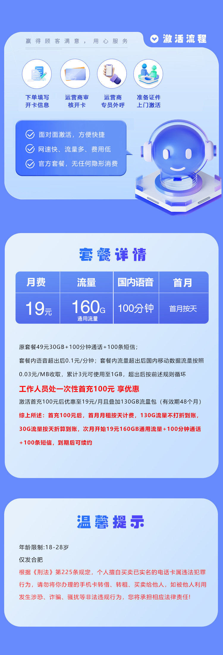 移动飞春卡【19元160G+100分钟】仅发合肥 详情图
