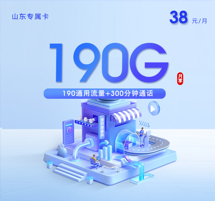 山东专属卡【38元190G+300分钟】