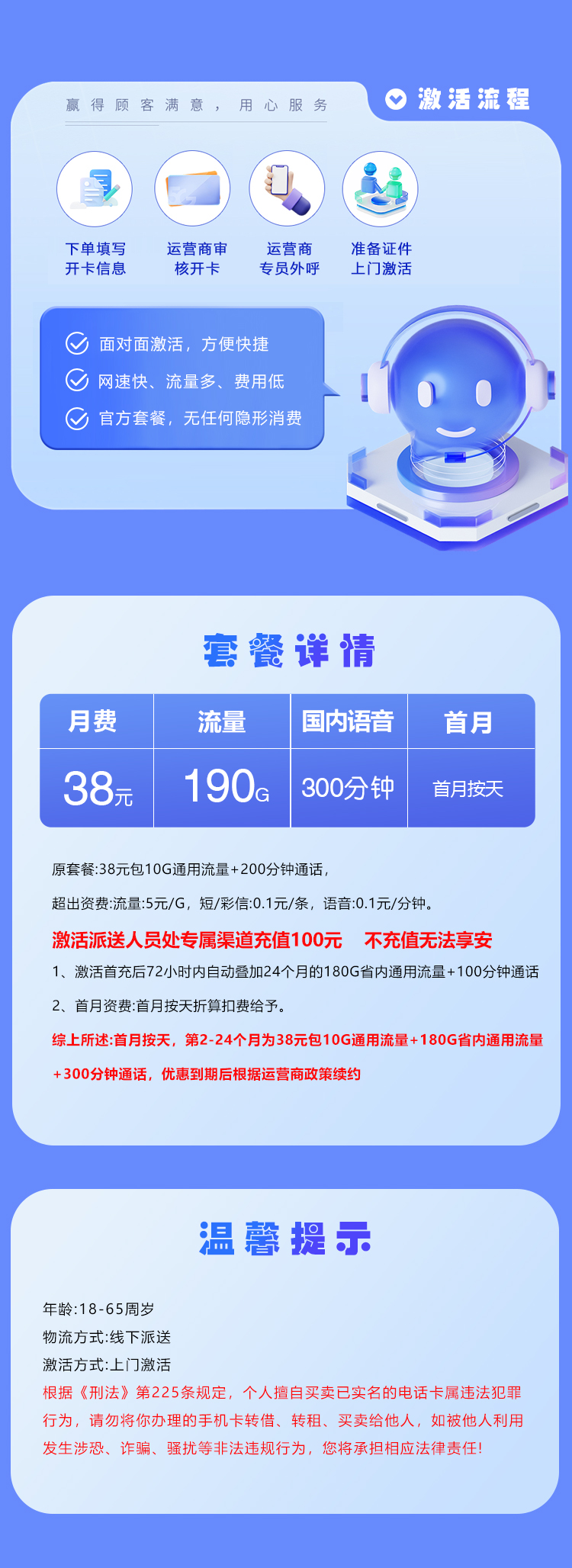 山东专属卡【38元190G+300分钟】 详情图