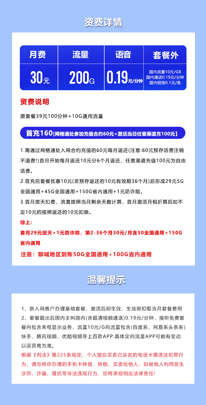 【实体卡】山东移动30元200G【多规格】 套餐详情图