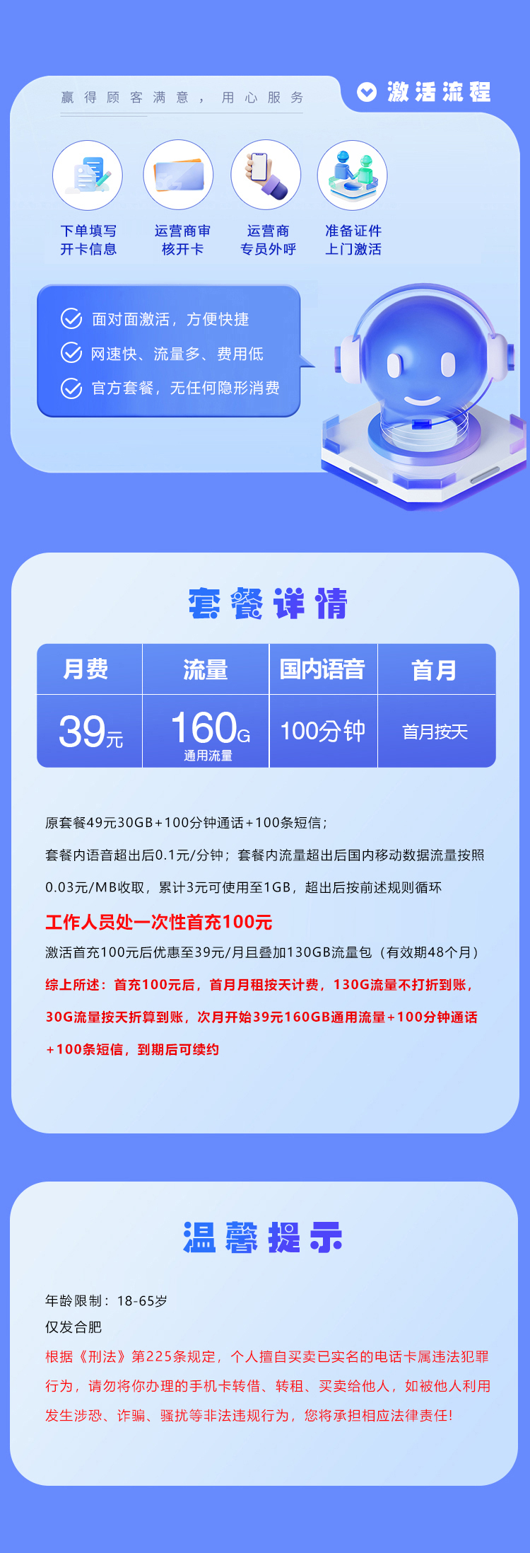 合肥专享卡【39元160G+100分钟】 详情图