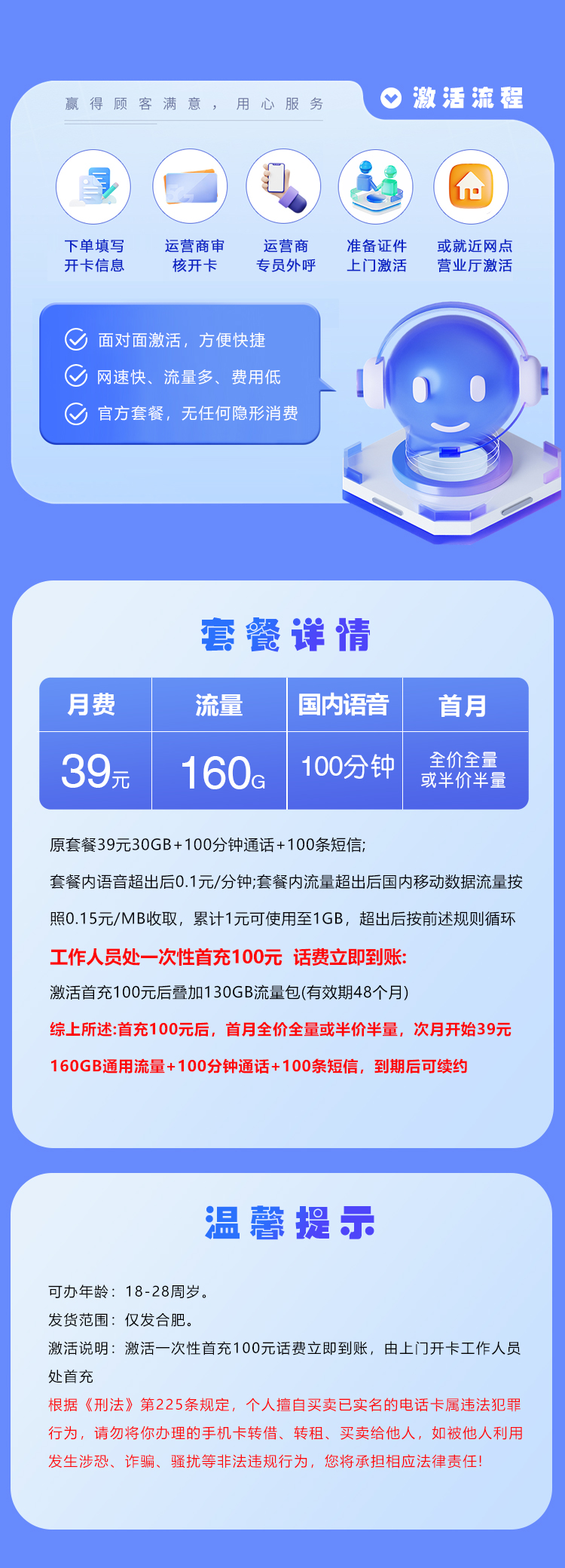 合肥专属卡【39元160G+100分钟】 详情图
