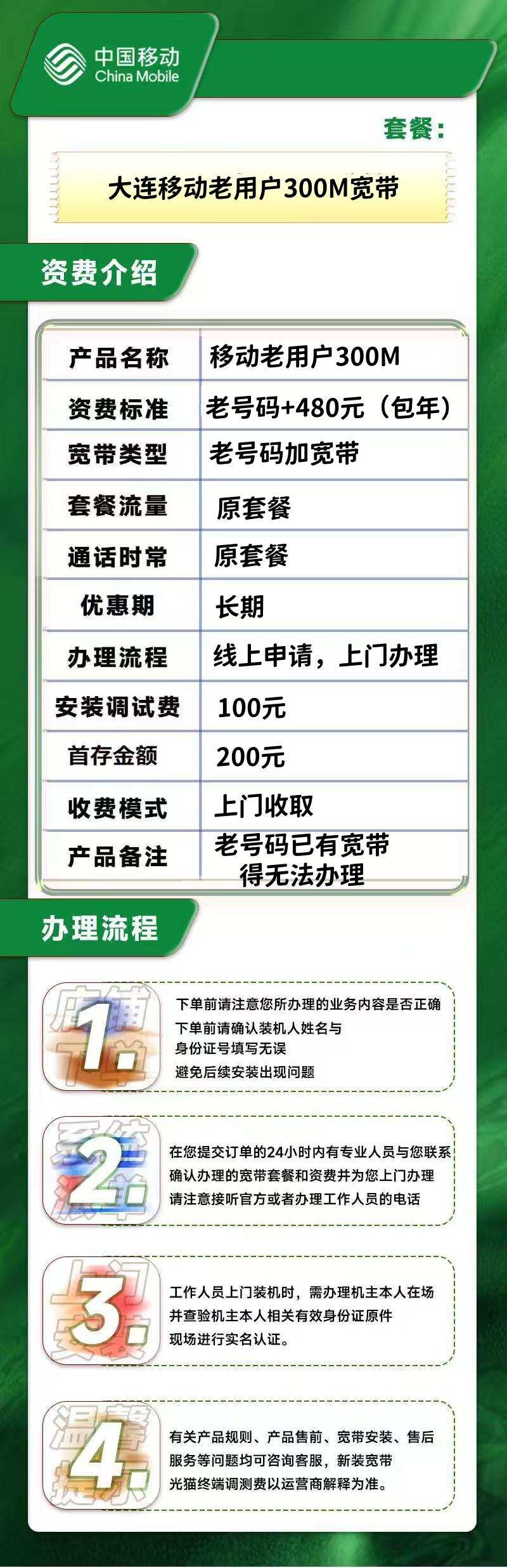 辽宁大连移动老号+480元包年300M宽带 6613ffd3404a425fa77711c022238c54