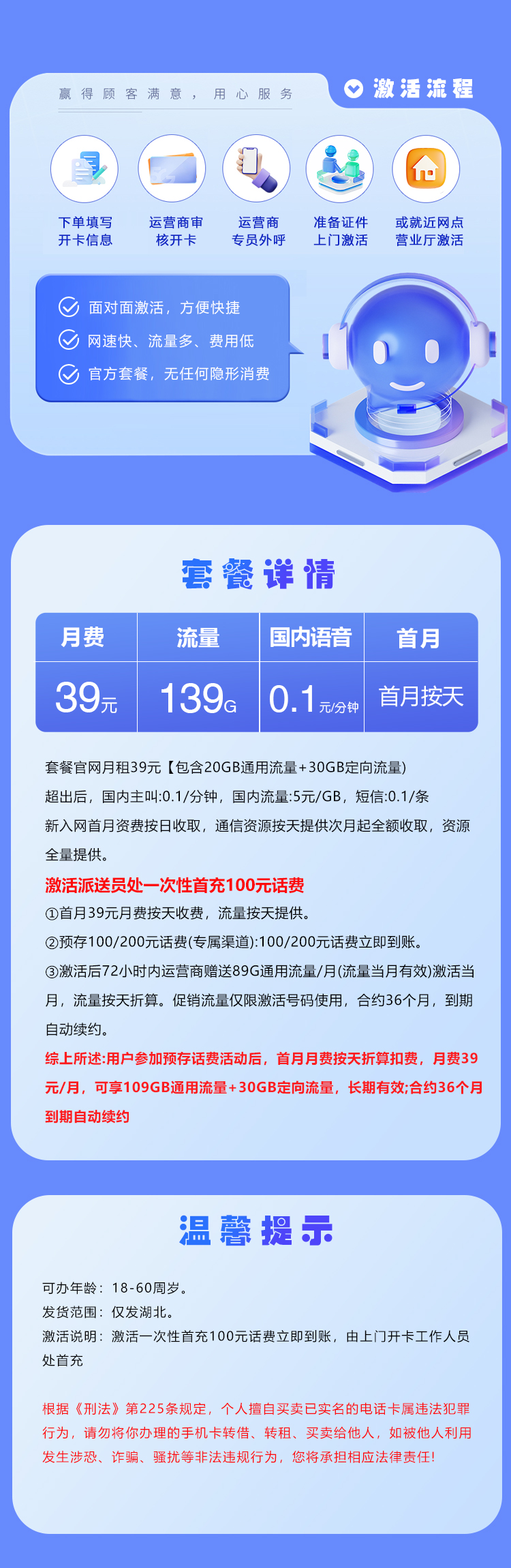 湖北省内专属卡2.0【39元139G】 套餐详情图