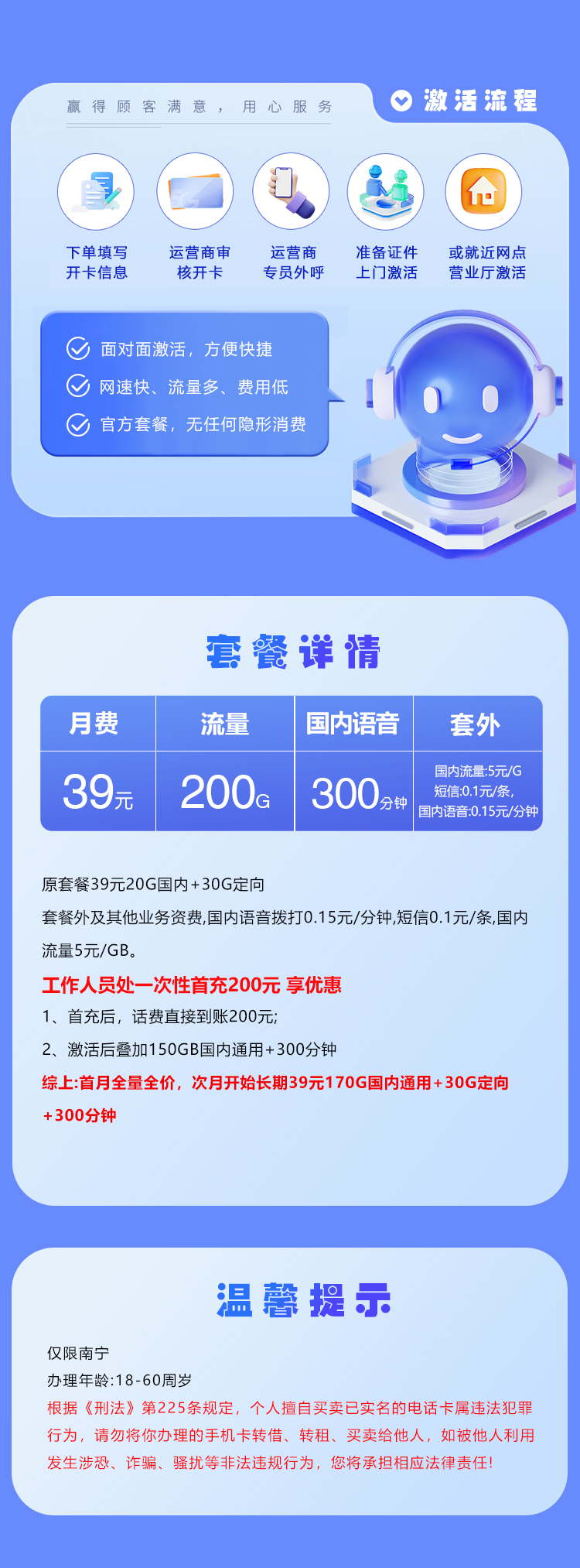 广西联通专享卡【39元200G+300分钟】 仅限南宁 套餐详情图