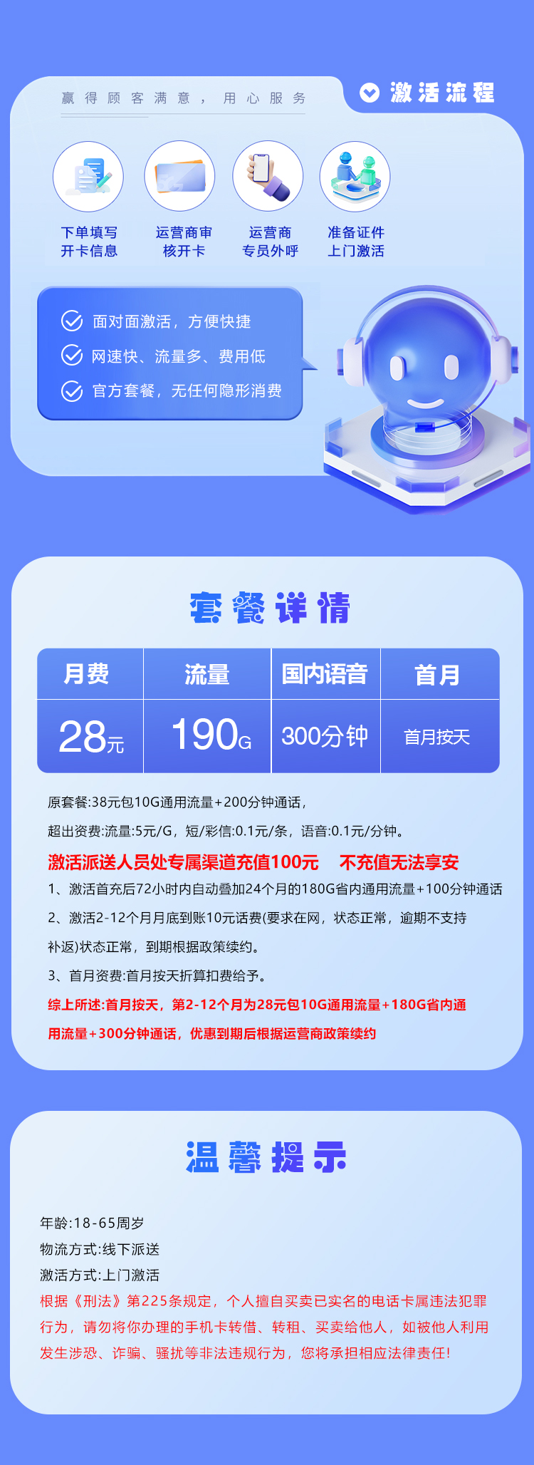 电信飞庆卡【28元190G+300分钟】【仅发山东】 套餐详情图